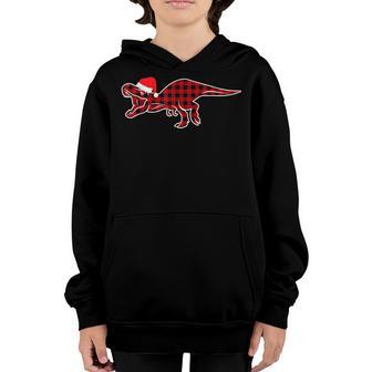 Red Plaid Buffalo Dinosaur Christmas Pajamas T Rex Xmas Boys Youth Hoodie - Thegiftio UK