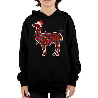 Red Plaid Buffalo Llama Christmas Pajamas Xmas Women Kids Youth Hoodie - Thegiftio UK