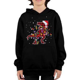 Red Plaid Dinosaur Christmas Pajamas T Rex Xmas Boy Kids Men V2 Youth Hoodie - Thegiftio UK
