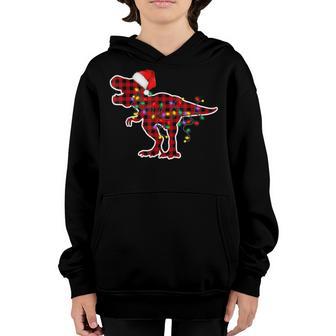 Red Plaid Dinosaur Christmas Pajamas T Rex Xmas Boy Kids Men Youth Hoodie - Thegiftio UK
