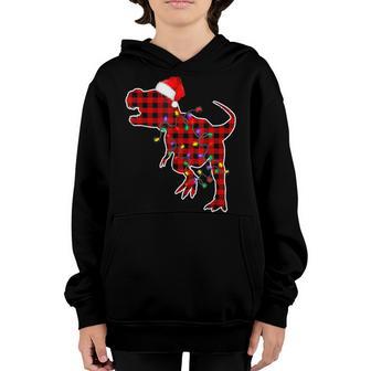 Red Plaid Dinosaur T Rex Christmas Lights Pajamas Adult Kids Youth Hoodie - Thegiftio UK