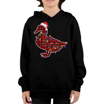Red Plaid Duck Christmas Pajamas Xmas Lights Women Girl Kids Youth Hoodie - Thegiftio UK