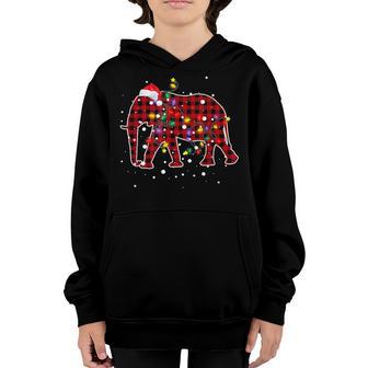 Red Plaid Elephant Christmas Pajamas Family Xmas Lights Kids Youth Hoodie - Thegiftio UK