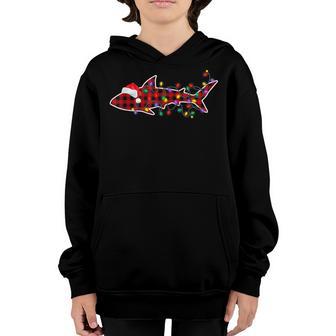 Red Plaid Shark Christmas Pajamas Xmas Lights Men Boys Kids Youth Hoodie - Thegiftio UK