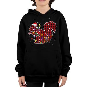 Red Plaid Squirrel Christmas Pajamas Family Xmas Lights Kids Youth Hoodie - Thegiftio UK