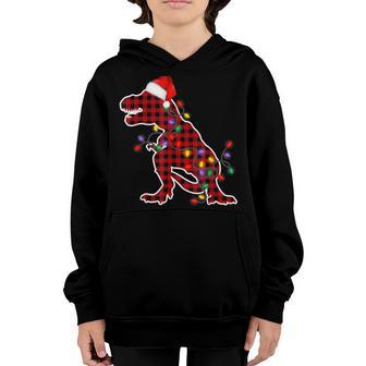 Red Plaid T Rex Dinosaur Christmas Pajamas Boy Xmas Lights V2 Youth Hoodie - Thegiftio UK