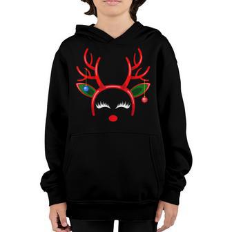 Reindeer Face Christmas Cute Xmas Pajama Girls Kids Toddlers Youth Hoodie - Thegiftio UK