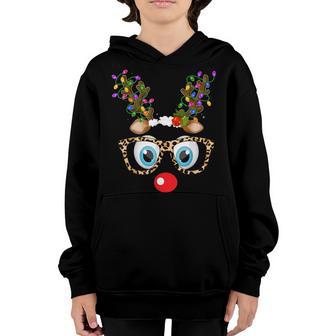 Reindeer Face Glasses Matching Family Christmas Women Girls Youth Hoodie - Thegiftio UK