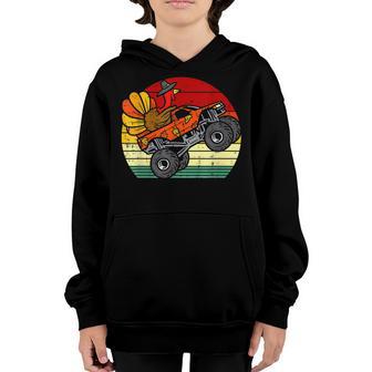 Restro Kids Monster Truck Turkey Sunset Retro Thanksgiving Youth Hoodie - Thegiftio UK