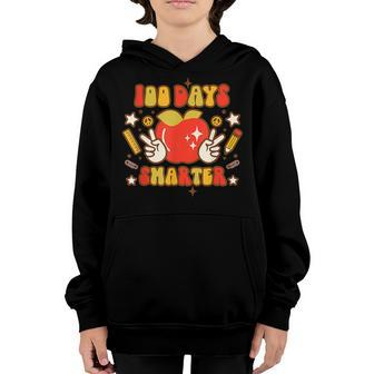 Retro 100 Days Smarter Happy 100 Days Of School Groovy Youth Hoodie - Seseable