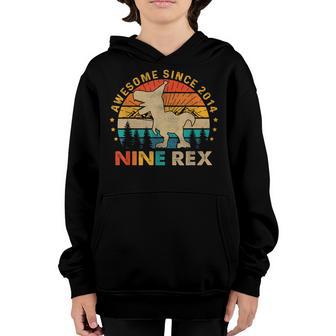 Retro Awesome Since 2014 Birthday Boy Dinosaur 9 Years Old Youth Hoodie - Thegiftio UK
