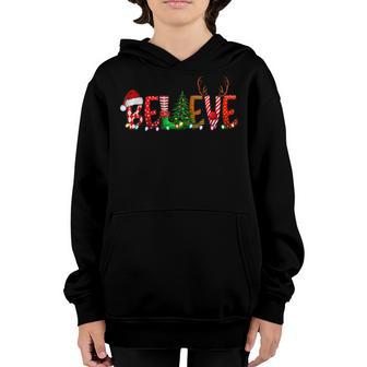 Retro Christmas Believe Santa Hat Xmas Tree Antlers Boys Youth Hoodie - Thegiftio UK