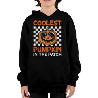 Retro Coolest Pumpkin In The Patch Groovy Halloween Boys Kid V4 Youth Hoodie - Thegiftio UK