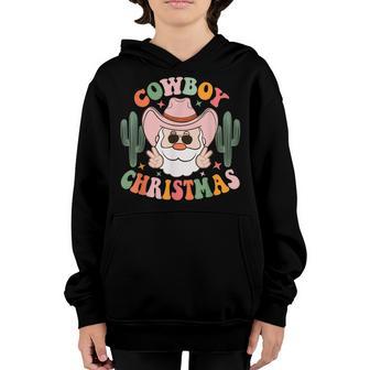 Retro Groovy Cowboy Christmas Cute Santa Claus Western Xmas Youth Hoodie - Thegiftio UK