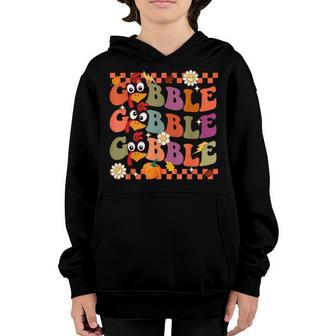 Retro Groovy Cute Turkey Gobble Funny Thanksgiving Kids Fall Youth Hoodie - Thegiftio UK
