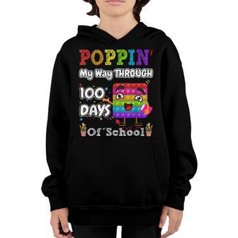 Retro Groovy Poppin My Way Through 100 Days Of School Youth Hoodie - Thegiftio UK