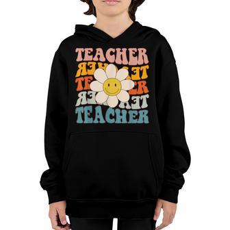 Retro Groovy Teacher Flower Funny Back To School Gifts Youth Hoodie - Thegiftio UK