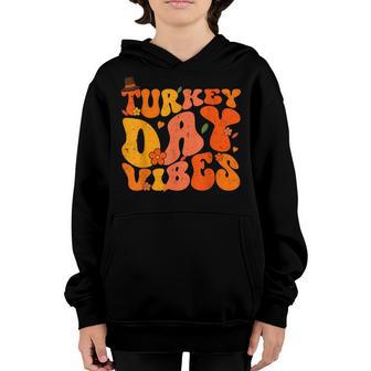 Retro Groovy Turkey Day Vibes Fall Thanksgiving Kids 2022 Youth Hoodie - Thegiftio UK