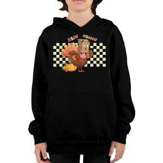 Retro Groovy Turkey Fake Cat Meow Funny Thanksgiving Boy Kid Youth Hoodie - Thegiftio UK