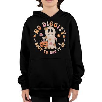 Retro No Diggity Bout To Bag It Up Cute Ghost Halloween Kids Youth Hoodie - Thegiftio UK