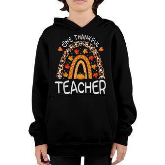 Retro One Thankful Teacher School Funny Thanksgiving Fall Youth Hoodie - Thegiftio UK