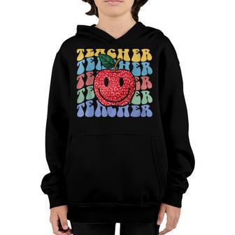 Retro Teacher Apple Leopard Groovy Back To School Teachers Youth Hoodie - Thegiftio UK