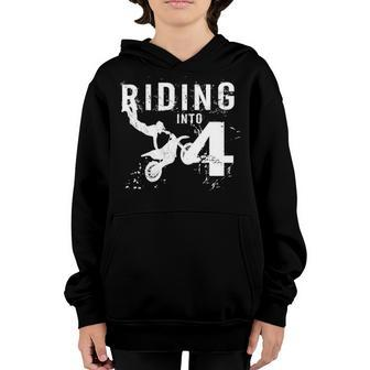 Riding Into 4 Years Old 4Th Birthday Boy Dirt Bike Party Youth Hoodie - Seseable