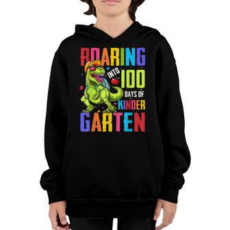 Roaring Into 100 Days Of Kindergarten T Rex Dinosaur Boy Youth Hoodie - Thegiftio UK
