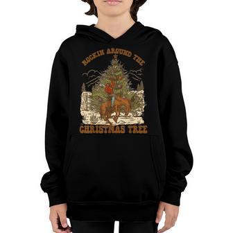 Rockin Around Christmas Cowboy Tree Santa Ride Horse Pajama Youth Hoodie - Thegiftio UK