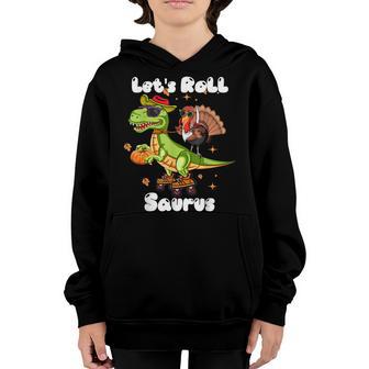 Roller Skate Turkey T Rex Dinosaur Thanksgiving Girls Boys Youth Hoodie - Thegiftio UK