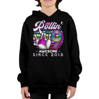Rollin Into 9 Awesome 2013 Retro Bowling 9Th Birthday Girls Youth Hoodie - Thegiftio UK