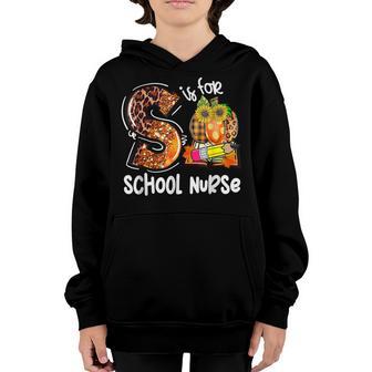 S Is For School Nurse Leopard Pumpkin Fall Thanksgiving Youth Hoodie - Thegiftio UK