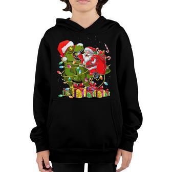 Santa Claus Riding Dinosaur T Rex Christmas Lights Xmas Boys Youth Hoodie - Thegiftio UK