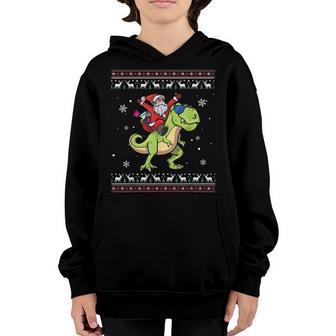 Santa Claus Riding Dinosaur T Rex Christmas Ugly Xmas Boys Youth Hoodie - Thegiftio UK