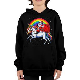 Santa Claus Riding Unicorn Rainbow Christmas Kids Women N Youth Hoodie - Thegiftio UK