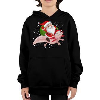Santa Riding Axolotl Christmas Pajama Funny Xmas Boys Girls Youth Hoodie - Thegiftio UK