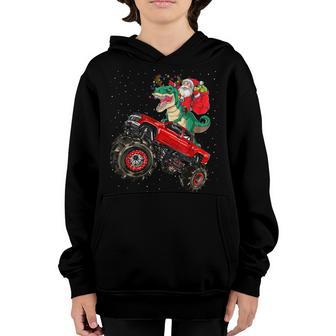 Santa Riding Dinosaur Monster Truck Boy Kids Funny Christmas Youth Hoodie - Thegiftio UK