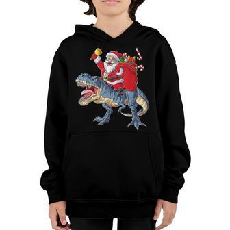 Santa Riding Dinosaur T Rex Christmas Boys Kids Funny Xmas Youth Hoodie - Thegiftio UK