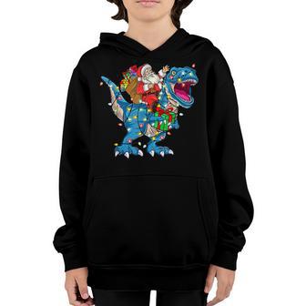 Santa Riding Dinosaur T Rex Christmas Boys Men Xmas Squad V12 Youth Hoodie - Thegiftio UK