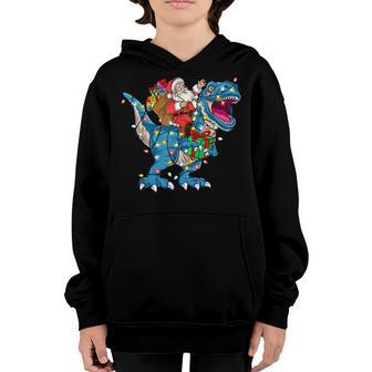 Santa Riding Dinosaur T Rex Christmas Boys Men Xmas Squad V14 Youth Hoodie - Thegiftio UK