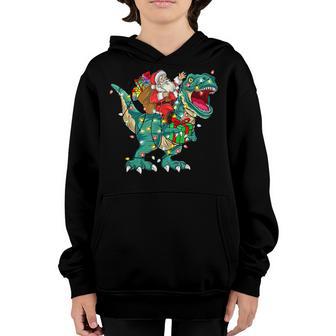 Santa Riding Dinosaur T Rex Christmas Boys Men Xmas Squad V17 Youth Hoodie - Thegiftio UK