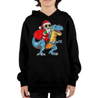 Santa Riding Dinosaur T Rex Christmas Boys Men Xmas Squad V18 Youth Hoodie - Thegiftio UK