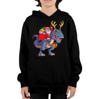Santa Riding Dinosaur T Rex Christmas Boys Men Xmas Squad V19 Youth Hoodie - Thegiftio UK