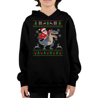 Santa Riding Dinosaur T Rex Christmas Boys Men Xmas Squad V3 Youth Hoodie - Thegiftio UK