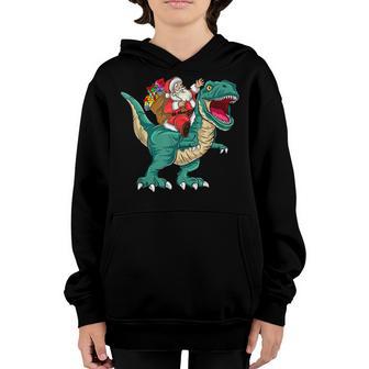 Santa Riding Dinosaur T Rex Christmas Boys Men Xmas Squad V7 Youth Hoodie - Thegiftio UK