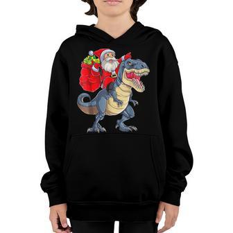 Santa Riding Dinosaur T Rex Christmas Boys Men Xmas Squad V9 Youth Hoodie - Thegiftio UK
