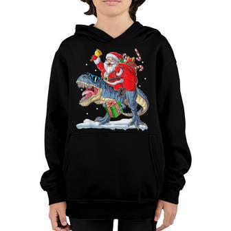 Santa Riding Dinosaur T Rex Christmas Funny Xmas Boys Kids Youth Hoodie - Thegiftio UK