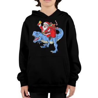 Santa Riding Dinosaur T Rex Christmas Kids Boys Funny Xmas Youth Hoodie - Thegiftio UK