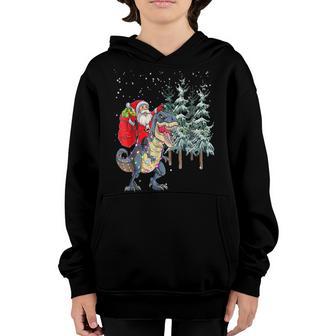 Santa Riding Dinosaur T Rex Christmas Kids Men Xmas Squad Youth Hoodie - Thegiftio UK