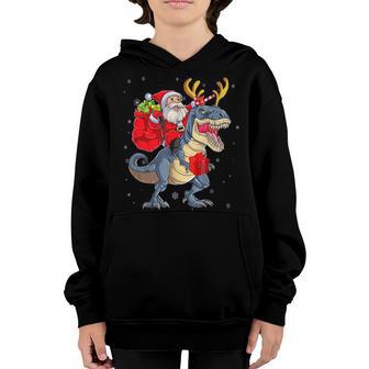 Santa Riding Dinosaur T Rex Christmas Party Kids Boys Xmas V11 Youth Hoodie - Thegiftio UK